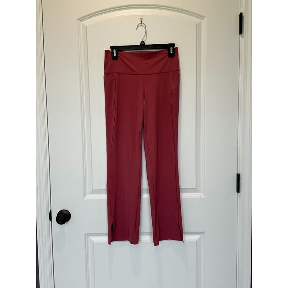 Athleta Transcend Stash Crop Straight Leg Pink Ankle Slit Pants Size Large - Picture 1 of 8